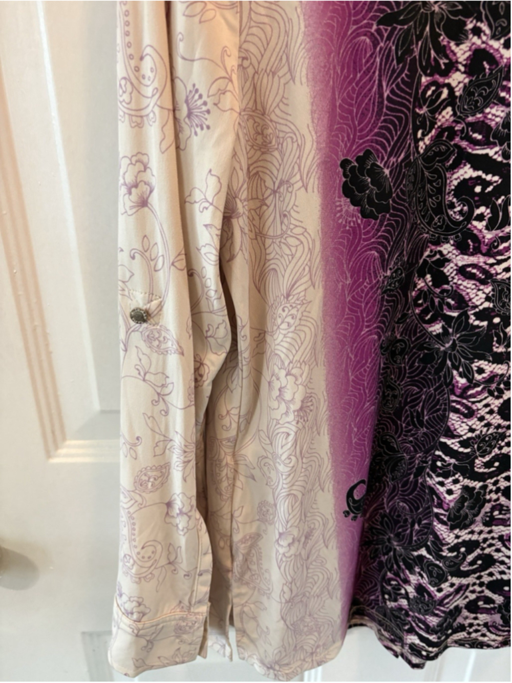Dana Buchman Women’s Purple/black Floral Paisley Print Blouse Large 1050 - Picture 9 of 13